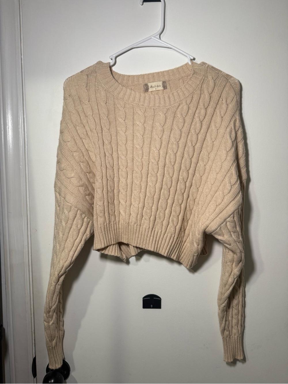 Altar'd State Cable Knit Cropped Sweater - Cream
